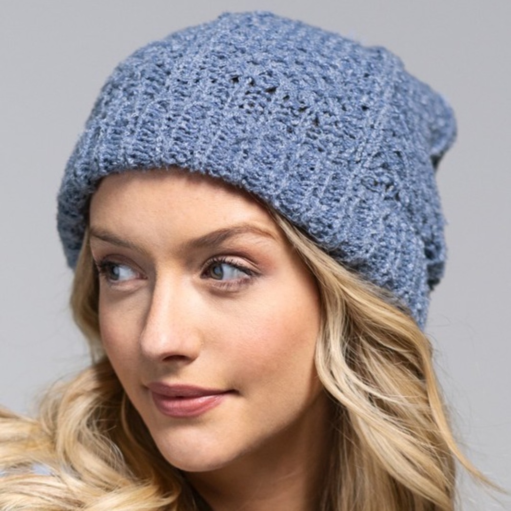 SOLD OUT Blue Soft Knit Pompom Winter Beanie Hat - Picture 2 of 4
